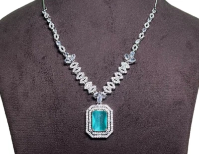 Green Monalisa Necklace Set ,925 Sterling Silver Earring With Necklace , - Image 1 of 3