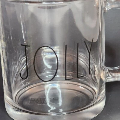 Rae Dunn Mug JOLLY Clear Glass Artisan Collection With Handle Holiday Barware - Image 1 of 4