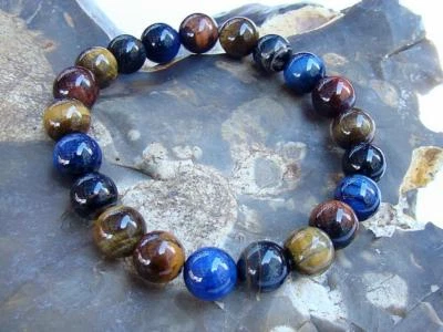 Pulsera de cuentas elásticas de piedras preciosas naturales para hombre todas las cuentas de ojo de tigre de 10 mm 8 pulgadas Foto 1 de 4
