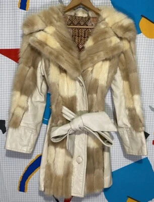 Vintage 70s Fur Patchwork Leather Jacket Coat Fox Mink Mosaic Hippie Mobwife 60s - Image 1 of 4