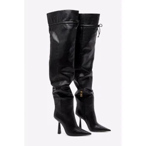 NEW Good American Carla Over The Knee Drawstring Boots Black Sz 9 - Picture 1 of 9