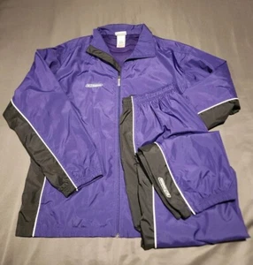 Vintage Reebok Womens Windbreaker Suit 2pc Sz L Purple/Black Lined Full Zip - Picture 1 of 20