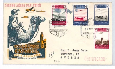 SPANISH MOROCCO FDC 1957 Air Mail Issues Tetuan Aviles Spain{samwells}XP198 - Image 1 of 4