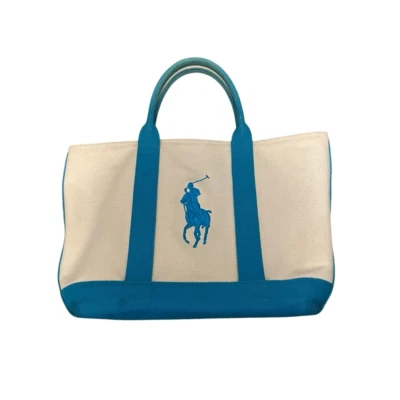 Bolso de Playa Pequeño Ralph Lauren Logo Lona Azul Blanco Foto 1 de 4