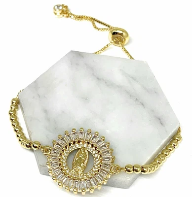 Pulsera Virgen María Oro Amarillo Virgen de Guadalupe Pulsera Oro Laminado 8"" Foto 1 de 4