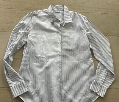 Camisa feminina Loro Piana manga longa botão 52 EUA L listrado vestido casual - Imagem 1 de 4