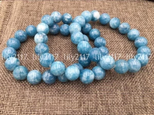 Natural 6/8/10/12mm Blue Aquamarine Gemstone Round Beads Elastic Bracelet 7.5'' - Picture 1 of 8