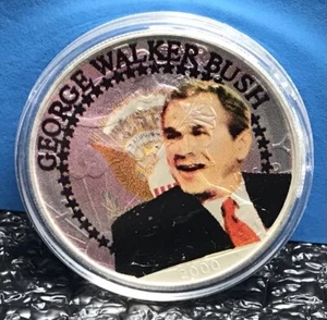George W. Bush Art Round, 2000, 1 oz. .999 SILBER IN FARBE! - Bild 1 von 9