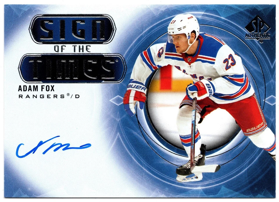 2020-21 Upper Deck SP Authentic Sign Of The Times ADAM FOX #SOTT-AF Rangers Auto - Image 1 of 1