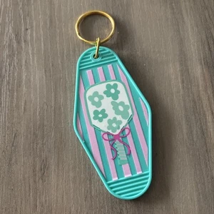 Pickleball Paddle Keychain for Keychains Luggage Tags Sports Bag Gift Pink/Teal - Picture 1 of 2