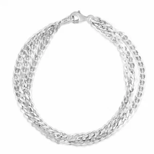 7" La Gourmette Triple Strand Chain Bracelet Real Sterling Silver 925 - Picture 1 of 2