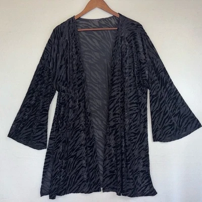 Chaqueta Kimono Cárdigan TERCIOPELO BURNOUT NEGRO Frente Abierto Boho Transparente Gótico Grande Foto 1 de 4