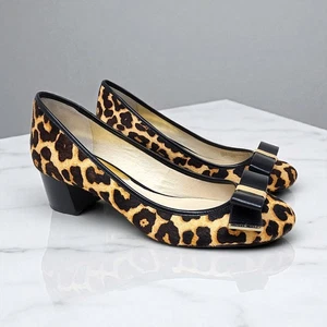 Michael Kors Kiera Leopard Calf Hair Leather Womens Size 10D Chunky Heel Bow  - Picture 1 of 13