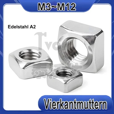 Vierkantmuttern M3 M4 M5 M6 M8 M10 M12 DIN 557 Edelstahl A2 V2A Vierkantmutter - Bild 1 von 4