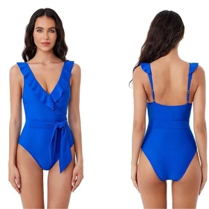 NEU BCA by Rebecca Virtue Kelly Rüschen Einteiler Badeanzug V-Ausschnitt & Taillenband S - Bild 1 von 9