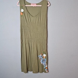 Johnny Was JWLA Tank Dress Size S Embroidered Dragon Floral Green Summer Boho - Picture 1 of 12