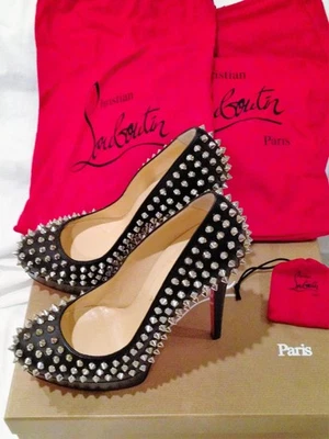 CHRISTIAN LOUBOUTIN BIANCA SPIKES 140 NAPPA Negro Plata Tacones NUEVOS UE 39 EE. UU. 9 Foto 1 de 4