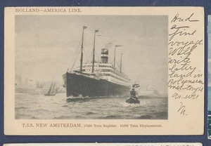 Dampfer TSS NEW AMSTERDAM - Holland-America Line - pmk France 1908 - Bild 1 von 2
