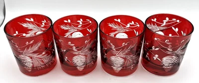 Juego de 4 vasos Williams Sonoma corte piña roja doble antiguo Foto 1 de 4