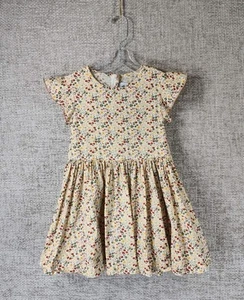 Petit Bateau Cotton Dress Fit Flare Girls 6 Yellow Green Red Floral Cottage - Picture 1 of 10