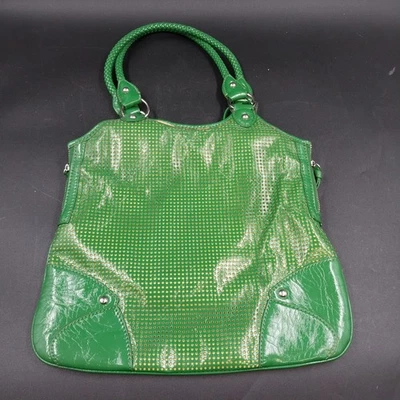 Bolso de Hombro Shiraleah Vintage Verde Corte Láser Vinilo Forro Amarillo Mod Disco Foto 1 de 4