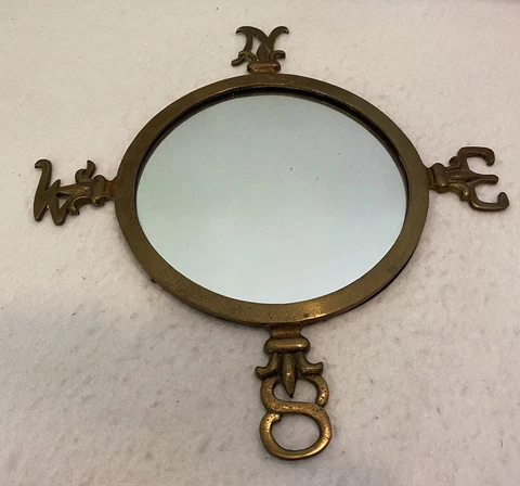 Beautiful Antique Brass N S E W Direction Mirror, Overall Size 12”x12” Cover