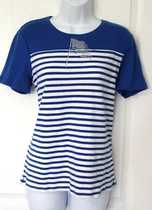 Kim Rogers Gr. S Jersey Strick elegantes Top royalblau weiß gestreift mit silberner Flagge - Bild 1 von 14