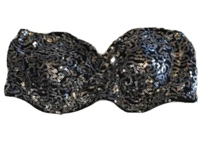 Rhonda Shear size M New Bandeau Bra Sequins Silver Black HSN - Picture 1 of 4