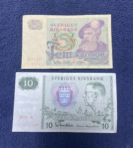 Sweden Banknote 5 Kronor (1978), 10 Kronor (1979)