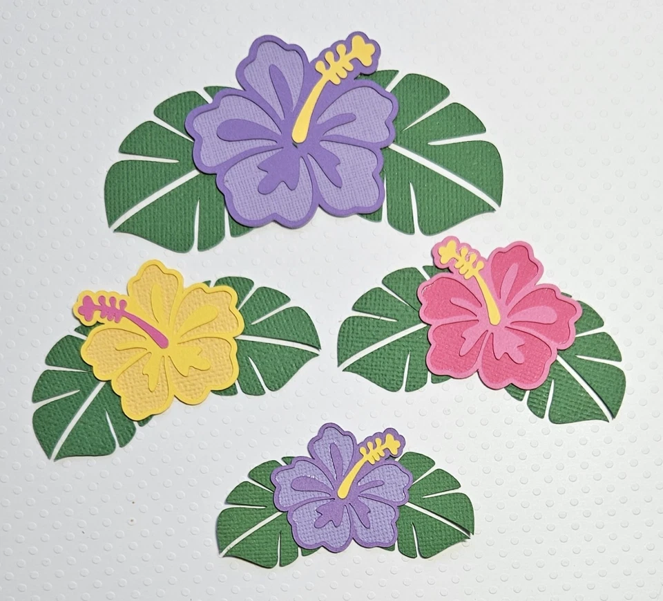 Juego de 2 de 4 flores de hibusco hawaiano púrpura. Álbum de recortes, piezas de papel para hacer tarjetas Foto 1 de 1