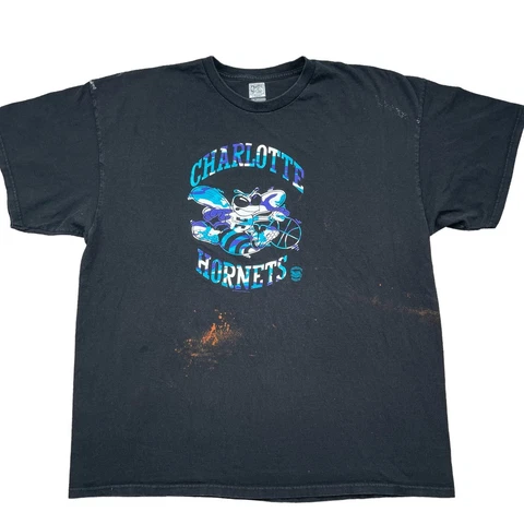 Men’s Charlotte Hornets NBA Basketball Paint Bleach Splatter t-shirt size 2XL Cover