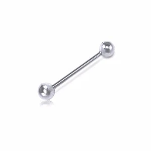14K White Gold Ball Barbell Tongue Ring 14g - Bar Nipple Eye Body Piercing - Picture 1 of 1