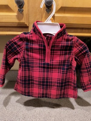 Pullover polar Oshkosh para niños rojo negro a cuadros cuarto de cremallera delgado suave nuevo con etiquetas 12 Mos Foto 1 de 4