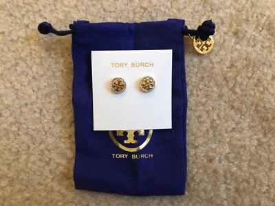 Novo~ Brincos femininos Tory Burch com logotipo de cristal dourado círculo - Imagem 1 de 4