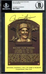 Rollie Fingers Beckett BAS Signed Gold Hall of Fame Plaque Postcard Autograph - Picture 1 of 2