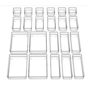 22-Piece Drawer Organizer 4-Size Clear Desk Drawer Organizer Trays - Picture 1 of 5