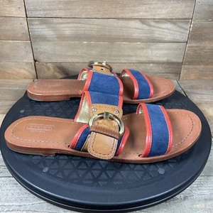 Coach Womens Sz 7.5 B Leather Savannah Vachetta Blue Red Strap Buckle - Picture 1 of 9