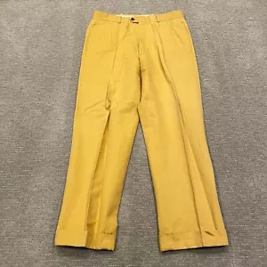 Vintage Carlo Bonomi Pants Mens 35x30 Yellow 90s Italy Cuff Pleated Dress READ - Picture 1 of 22