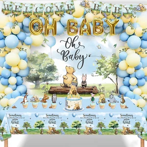 131 Pcs Winnie Baby Shower Oh Baby Balloons, Vintage Boy Baby Shower Decorations - Picture 1 of 12