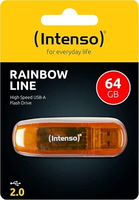 Intenso 3502490 64 GB Rainbow USB 2.0 Flash Drive - Orange - Image 1 of 4