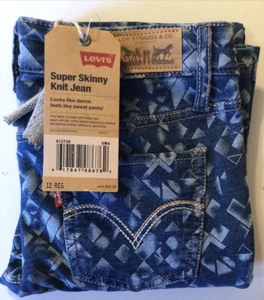 Levi’s Super Skinny Knit Jean Youth 12 Reg Blue Denim Geometric Stretch MSRP $40 - Picture 1 of 8