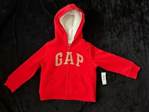 NWT GAP Toddler SHERPA-LINED LOGO ZIP-UP HOODIE JACKET Black Sz 3 Years - Picture 1 of 12