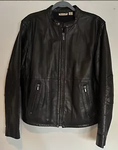DKNY Men’s biker ‘s line black leather jacket “L” pre-owned great condition - Picture 1 of 6
