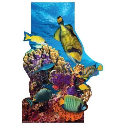 CORAL REEF WITH TROPICAL FISH 5' 7" Tall CARDBOARD CUTOUT Standup Standee  - Image 1 of 4