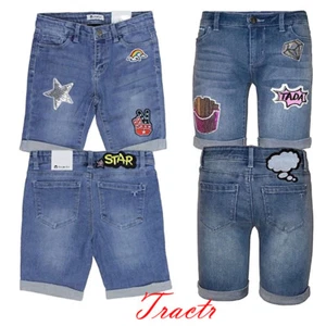 Tractr Girls Sequined Patched Stretch Denim Bermuda Shorts NEW - Picture 1 of 16