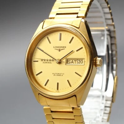 [N COMO NUEVO] LONGINES Admiral 5 estrellas L7.634.2 dorado día fecha reloj para hombres JP U350 Foto 1 de 4