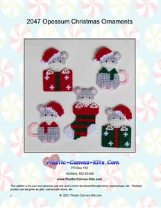Opossum Christmas Ornaments- Plastic Canvas Pattern or Kit - Picture 1 of 1