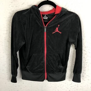 Jordan  Jacket Boys Large Black Red Full Zip Suede Velour Jumpman Logo y2k Track - Picture 1 of 17
