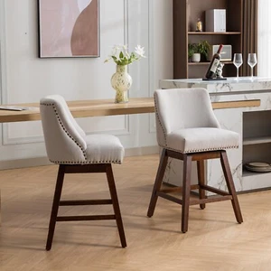 2Set Swivel Bar Stools Kitchen Bar Chair Fabric Upholstered Counter Height Beige - Picture 1 of 12