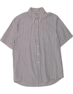 HUGO BOSS Mens Short Sleeve Shirt Large Blue Striped Cotton AY02 - Picture 1 of 3